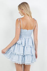 TIE SHOULDER TIERED MINI DRESS