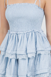 TIE SHOULDER TIERED MINI DRESS