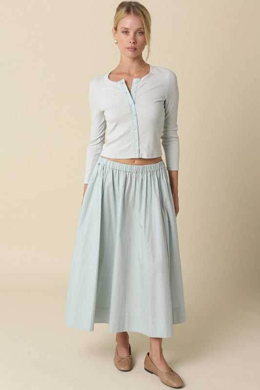 SASHA CROP BUTTON CARDIGAN - BALLED BLUE