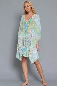 KIMONO SLEEVE  TIE FRONT WAISTED COVER-UP