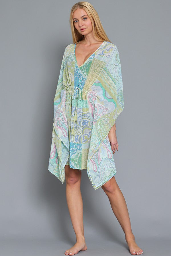 KIMONO SLEEVE  TIE FRONT WAISTED COVER-UP