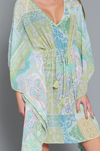 KIMONO SLEEVE  TIE FRONT WAISTED COVER-UP