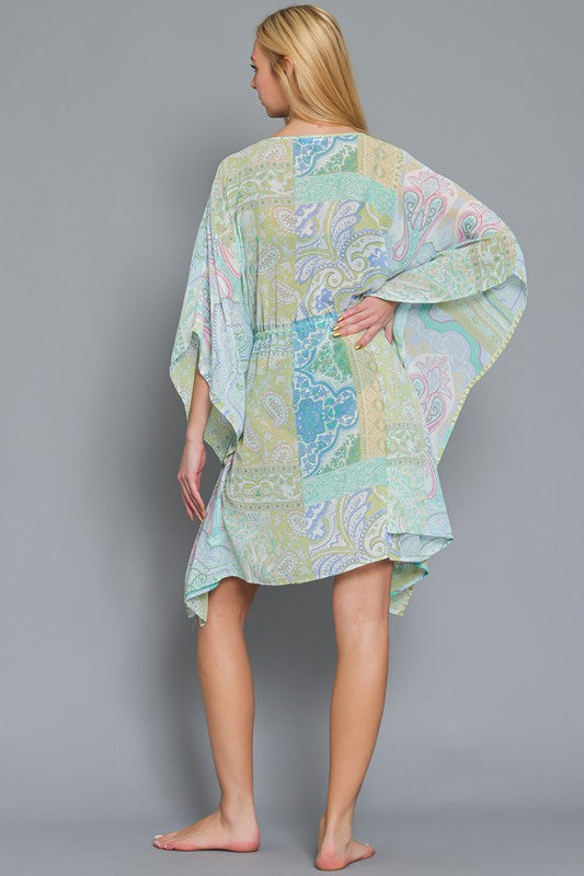 KIMONO SLEEVE  TIE FRONT WAISTED COVER-UP