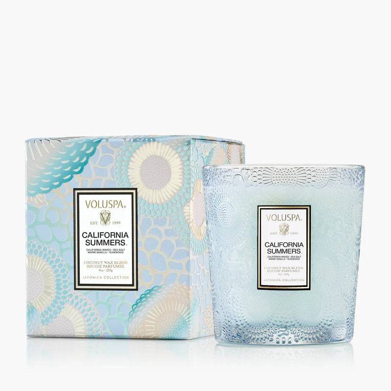 VOLUSPA: CALIFORNIA SUMMERS CLASSIC GLASS EMBOSSED JAR WITH BOX - 9OZ