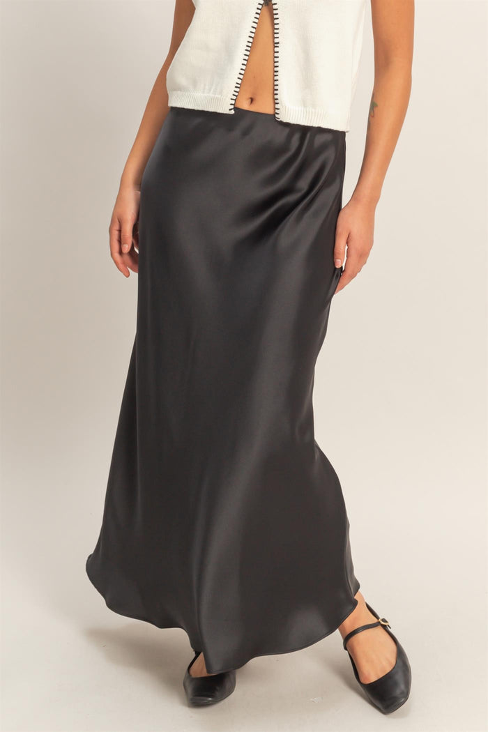 SATIN MAXI SKIRT - BLACK