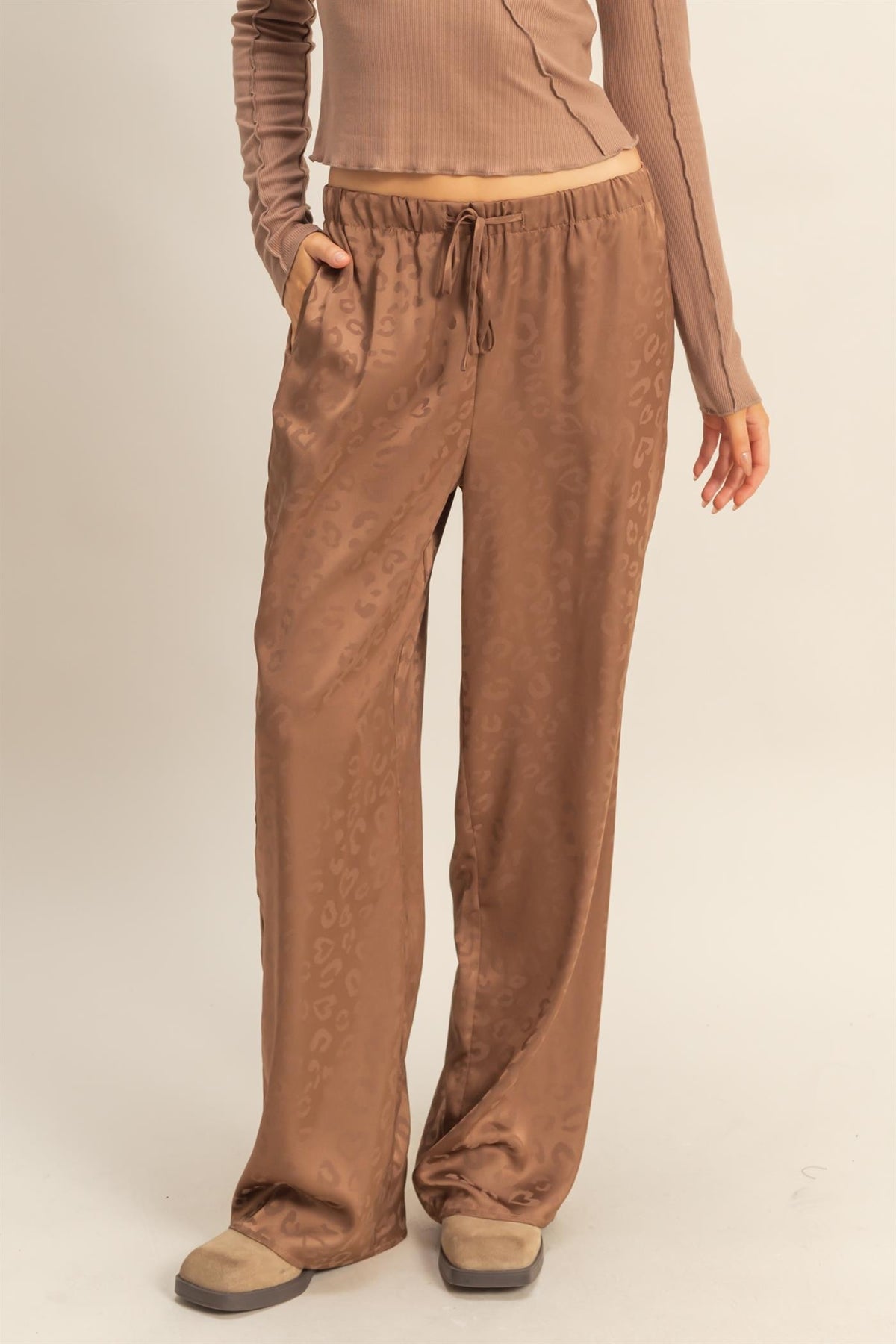 LEOPARD PRINT WIDE-LEG DRAWSTRING PANTS