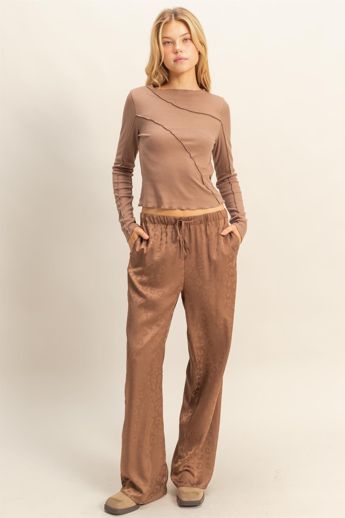 LEOPARD PRINT WIDE-LEG DRAWSTRING PANTS