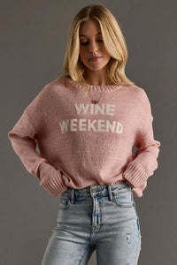 PANACHE APPAREL: WINE WEEKEND LIGHTWEIGHT SWEATER - LIGHT PINK