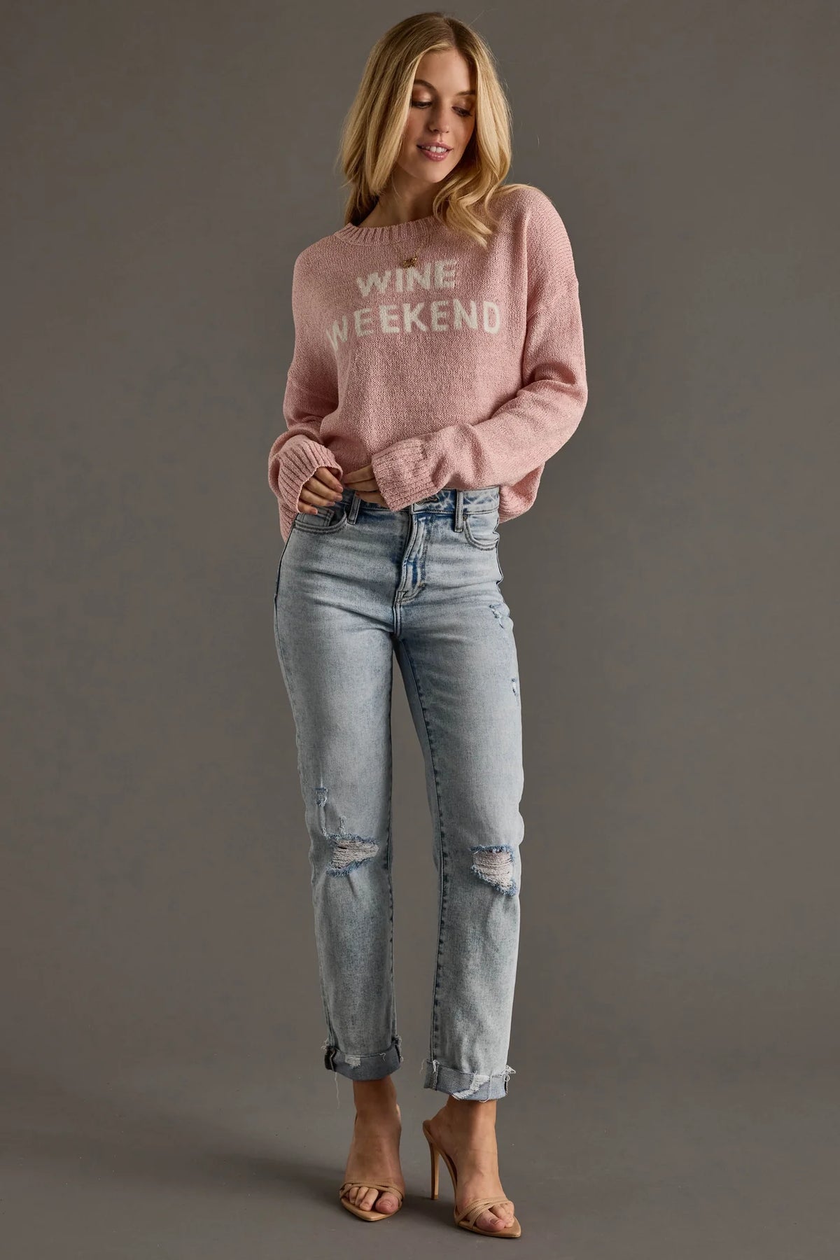 PANACHE APPAREL: WINE WEEKEND LIGHTWEIGHT SWEATER - LIGHT PINK