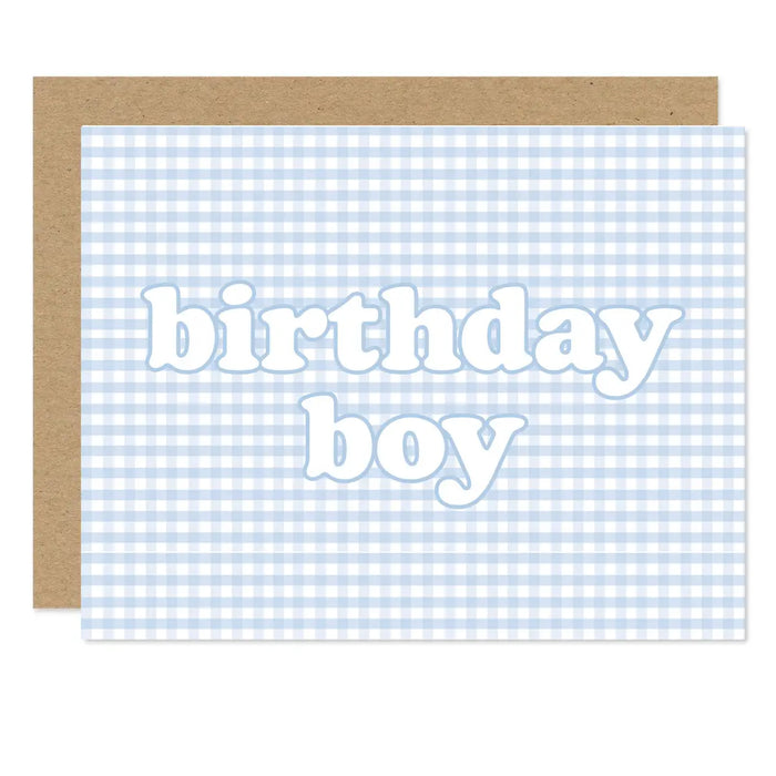 MADDON & CO: BLUE GINGHAM BIRTHDAY BOY CARD