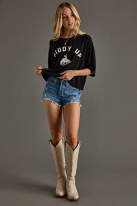PANACHE APPAREL: GIDDY UP CROPPED TEE - BLACK/WHITE