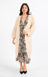 SADIE & SAGE: IGGY HAND KNIT CHUNKY LONG OPEN CARDIGAN - IVORY