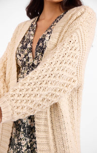 SADIE & SAGE: IGGY HAND KNIT CHUNKY LONG OPEN CARDIGAN - IVORY