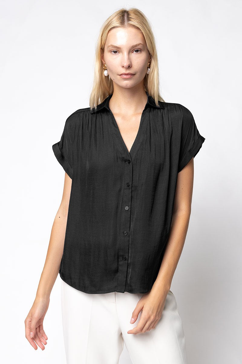 SHORT SLEEVE BLOUSE - BLACK