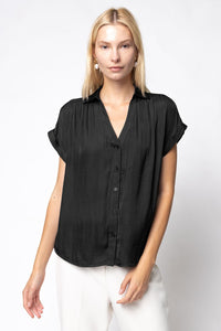 SHORT SLEEVE BLOUSE - BLACK