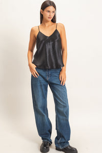V-NECK SATIN CAMI TOP - BLACK