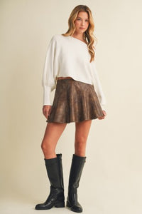 COATED KNIT PANEL FLARE SKIRT: ROASTER COFFEE