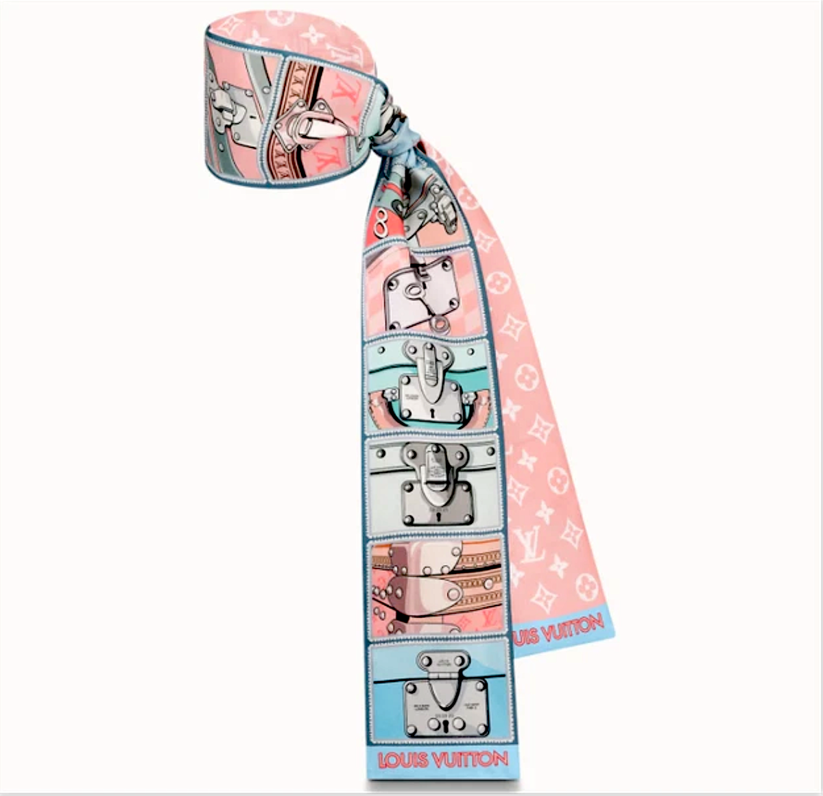 LOUIS VUITTON: 'LOCK IT" BANDEAU SILK SCARF- BRAND NEW- DISCINTINUED`