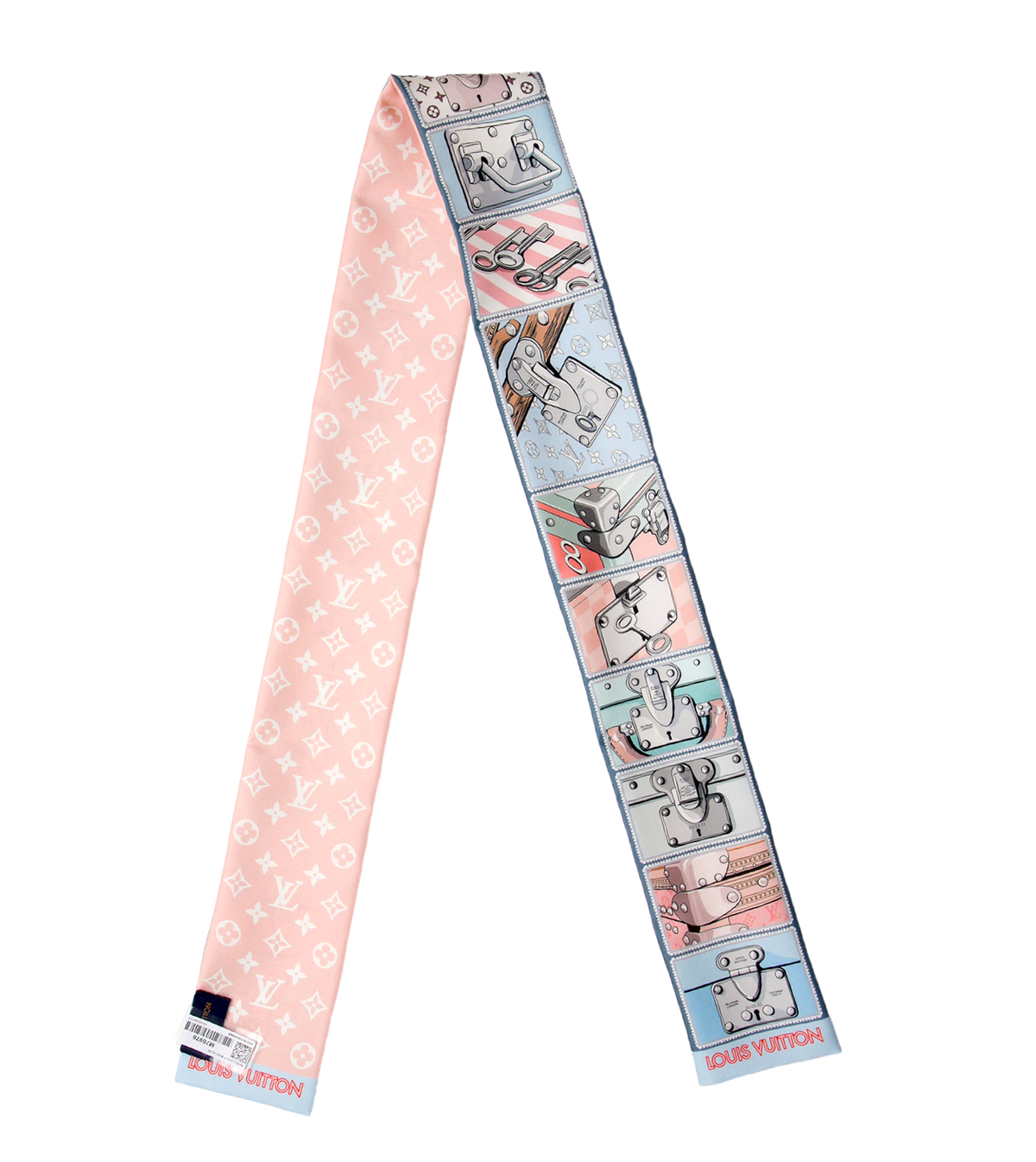 LOUIS VUITTON: 'LOCK IT" BANDEAU SILK SCARF- BRAND NEW- DISCINTINUED`