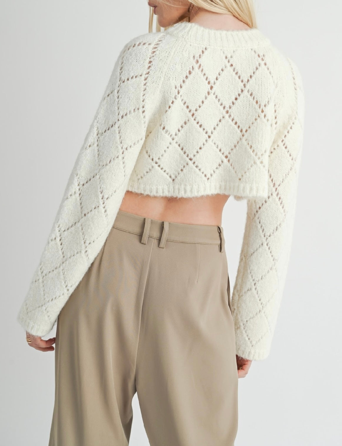 SAGE THE LABEL: SELENA DIAMOND POINTELLE SWEATER - IVORY