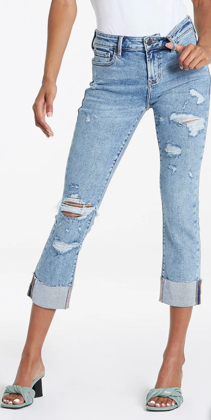 DEAR JONH: BLAIRE HIGH RISE CUFFED SLIM STRAIGHT JEANS - GLASS BEACH