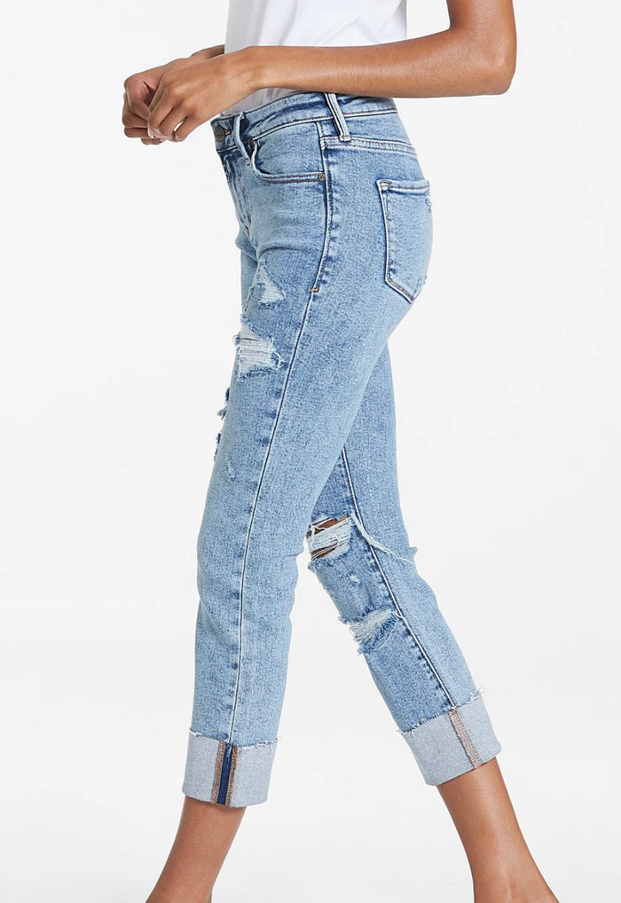 DEAR JONH: BLAIRE HIGH RISE CUFFED SLIM STRAIGHT JEANS - GLASS BEACH