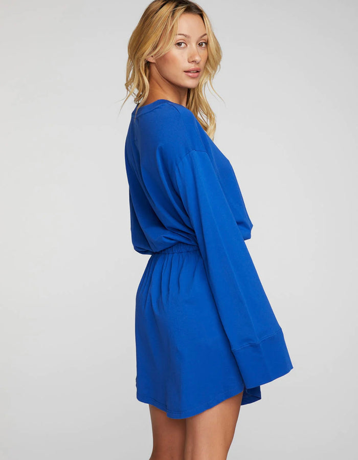 CHASER: COTTON JERSEY MINI DRESS WITH WIDE SLEEVES - COBALT BLUE