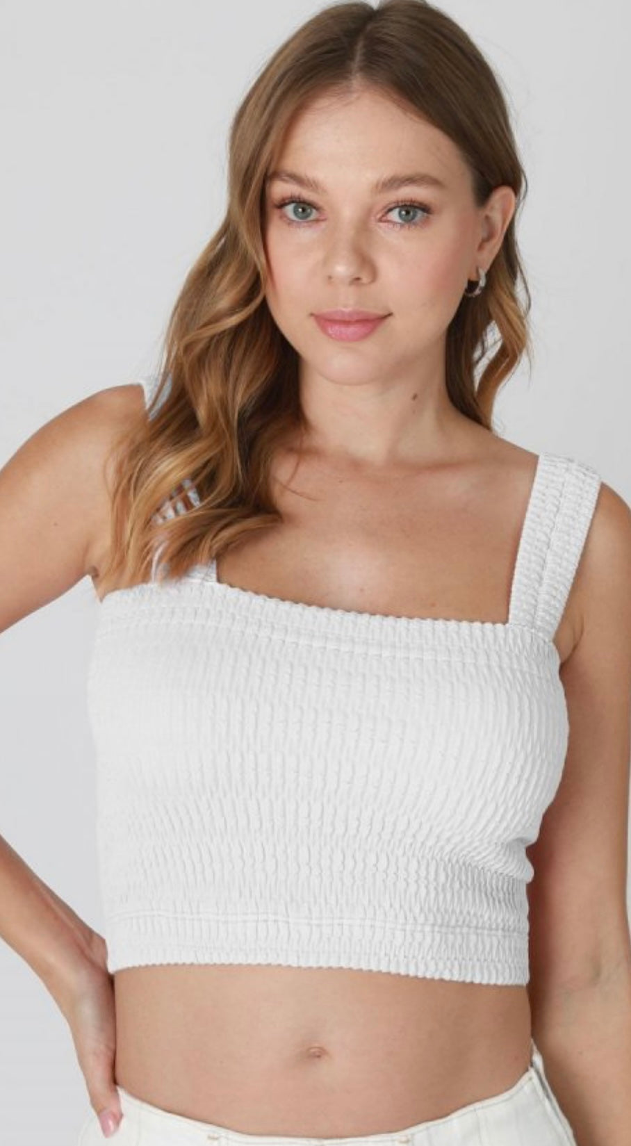 SHIRRED SQUARE NECK CROP TOP