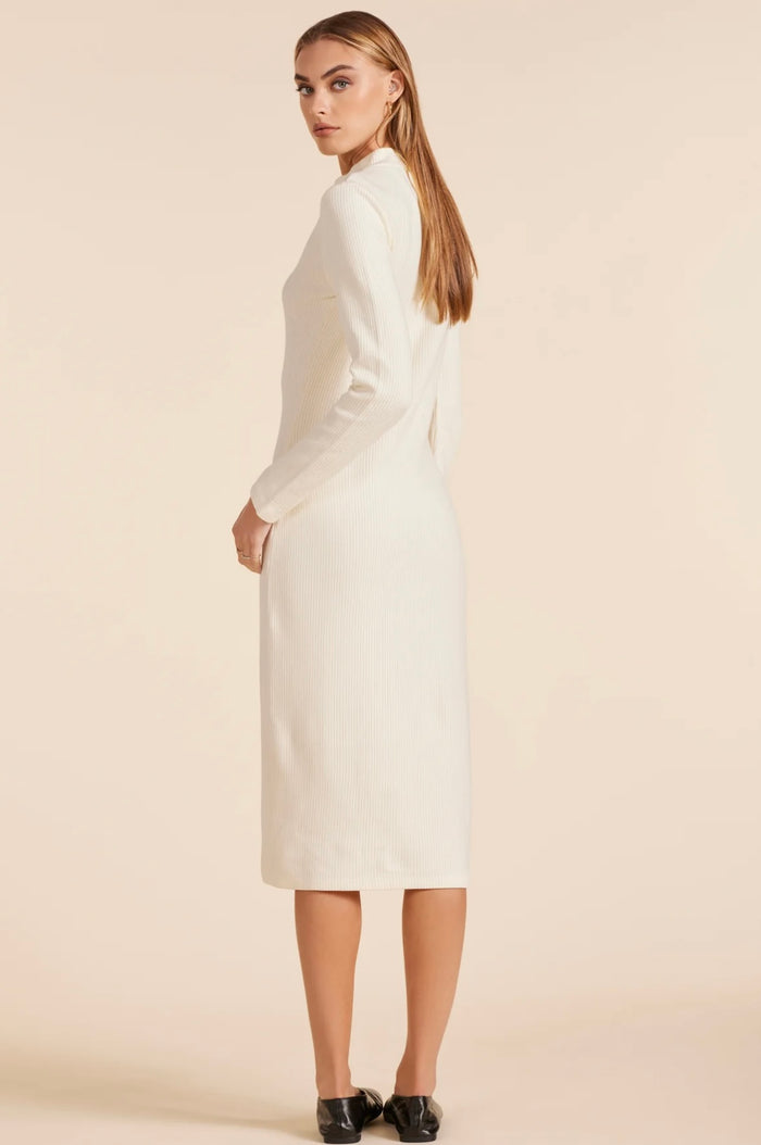 BOBI: FITTED LONG SLEEVE MIDI DRESS - MACADAMIA