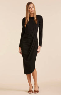 BOBI: PLEAT DETAIL ASYMMETRICAL DRESS - BLACK