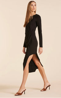 BOBI: PLEAT DETAIL ASYMMETRICAL DRESS - BLACK