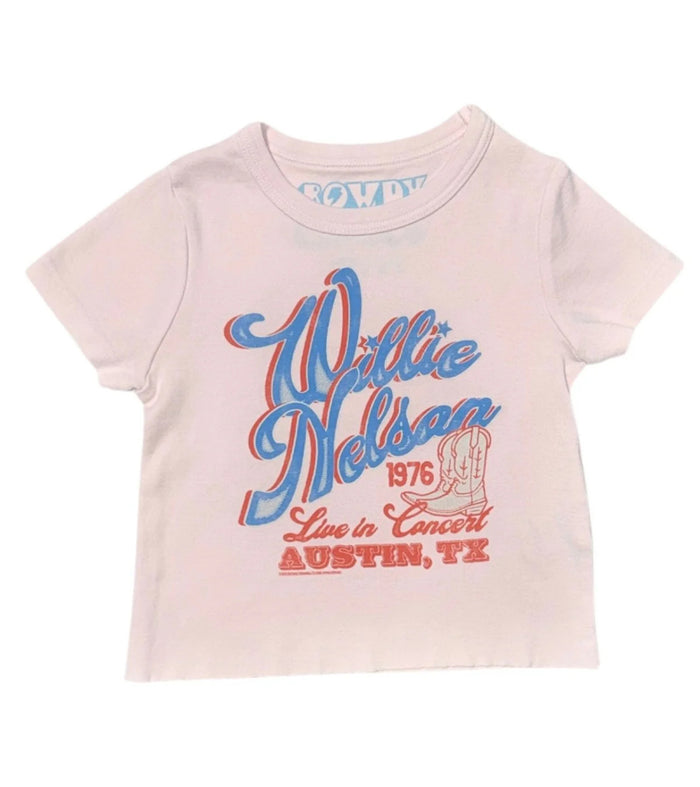 ROWDY SPROUT: WILLIE NELSON 1976 CONCERT FITTED TEE - PREPPY PINK