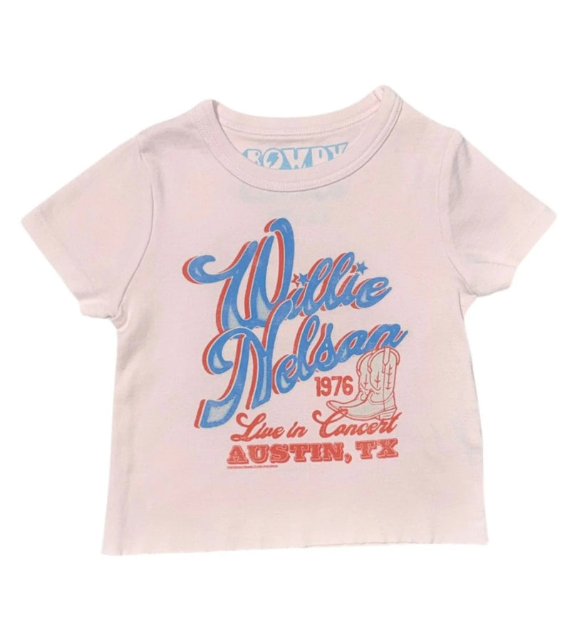 ROWDY SPROUT: WILLIE NELSON 1976 CONCERT FITTED TEE - PREPPY PINK