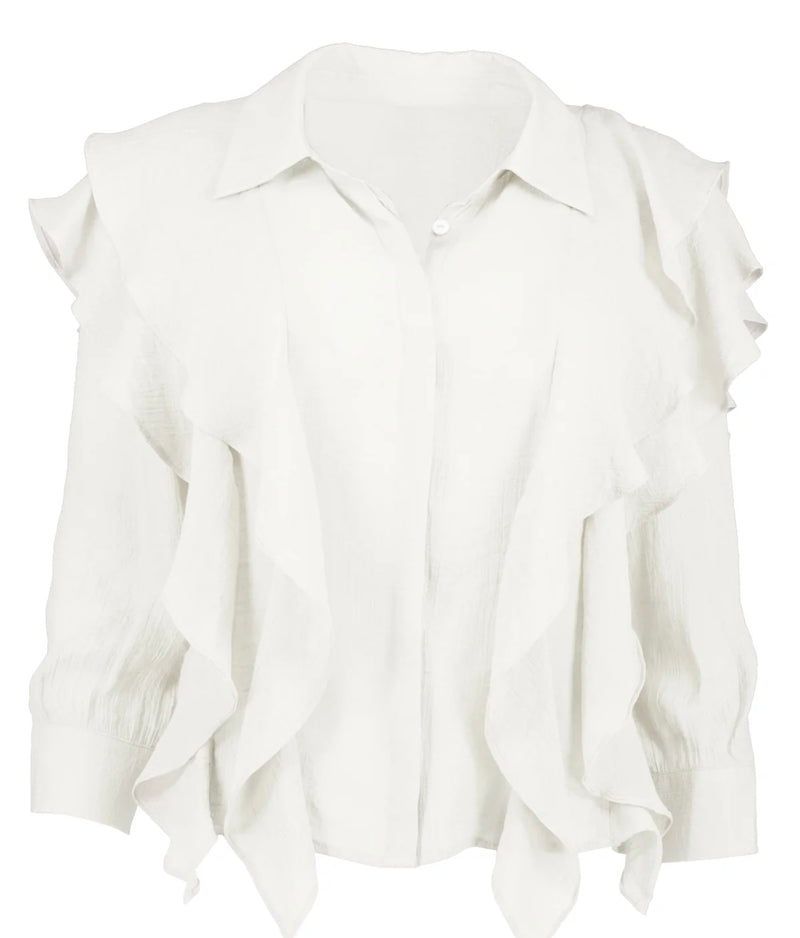 BISHOP + YOUNG: CHANTAL RUFFLE LONG SLEEVE TOP - PORCELAIN