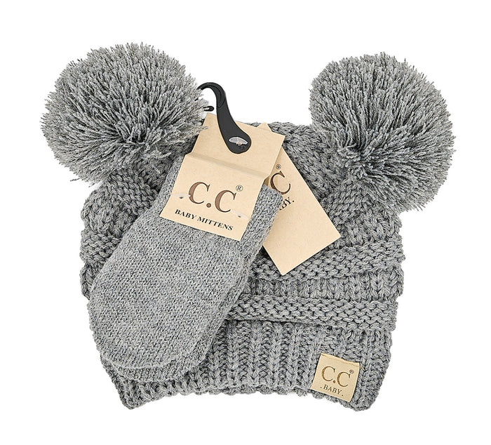 CC: SOLID RIBBED BABY BEANIE HAT AND MITTEN GLOVE