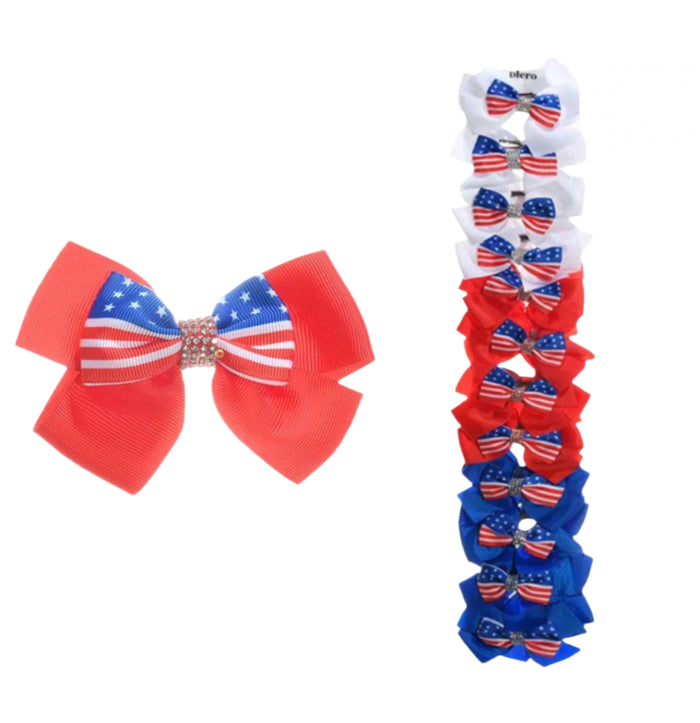 PATRIOTIC BOW CLIPS WITH RHINESTONE BOW RING
