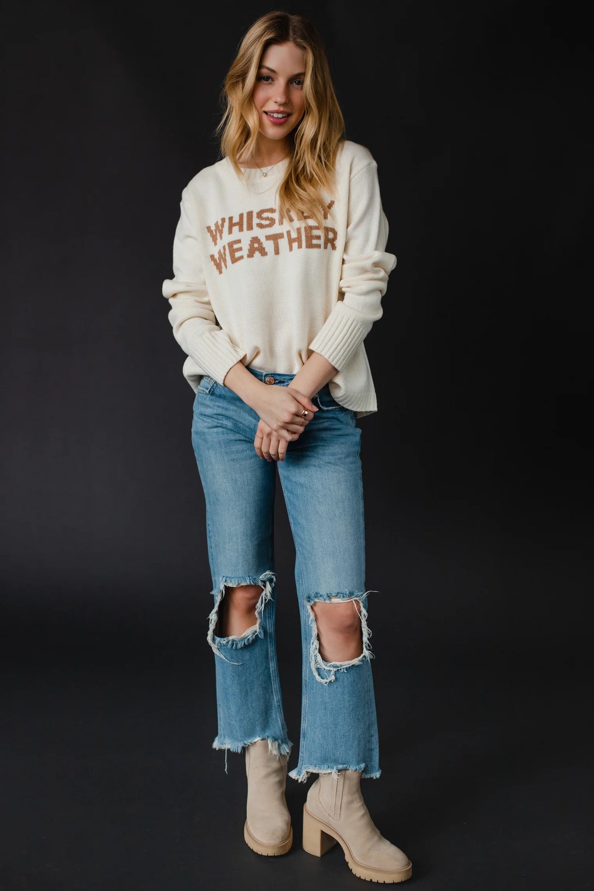 PANACHE APPAREL: WHISKEY WEATHER SWEATER - IVORY