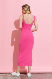 RIBBED KNIT BODYCON DRESS - BUBBLEGUM PINK