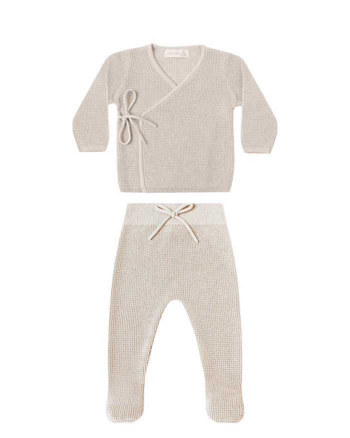 QUINCY MAE: KNIT WRAP TOP + FOOTED KNIT PANT || OAT