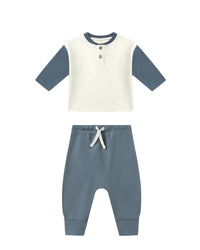 QUINCY MAE: LONG SLEEVE HENLEY TEE + DRAWSTRING PANT SET || OCEAN