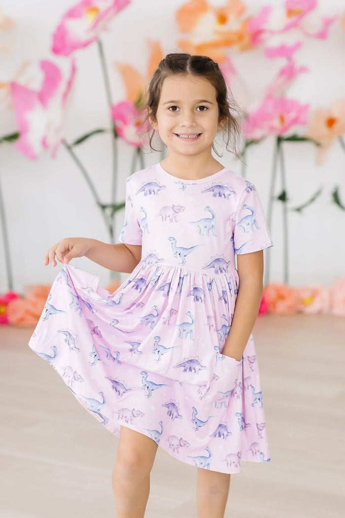 MILA & ROSE: JURASSIC JOY SHORT SLEEVE POCKET TWIRL DRESS