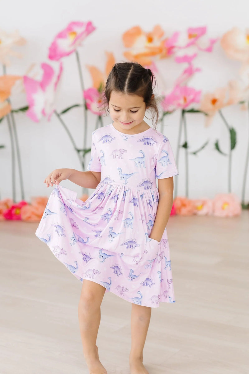 MILA & ROSE: JURASSIC JOY SHORT SLEEVE POCKET TWIRL DRESS