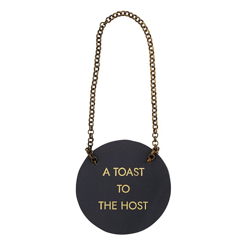 LEATHER BOTTLE TAG - A TOAST TO THE HOST