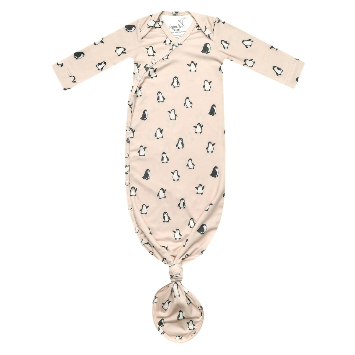 COPPER PEARL: PENGUINS NEWBORN KNOTTED GOWN