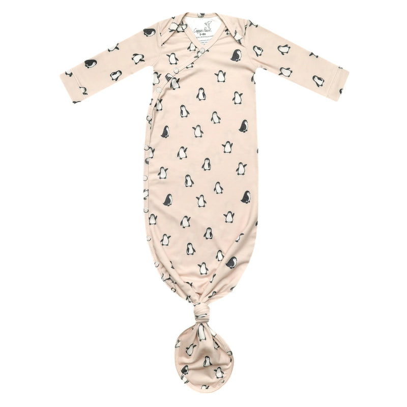 COPPER PEARL: PENGUINS NEWBORN KNOTTED GOWN