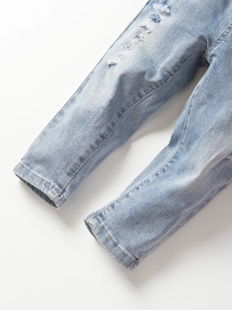 LITTLE BIPSY: DISTRESSED DENIM OVERALL - LIGHT WASH