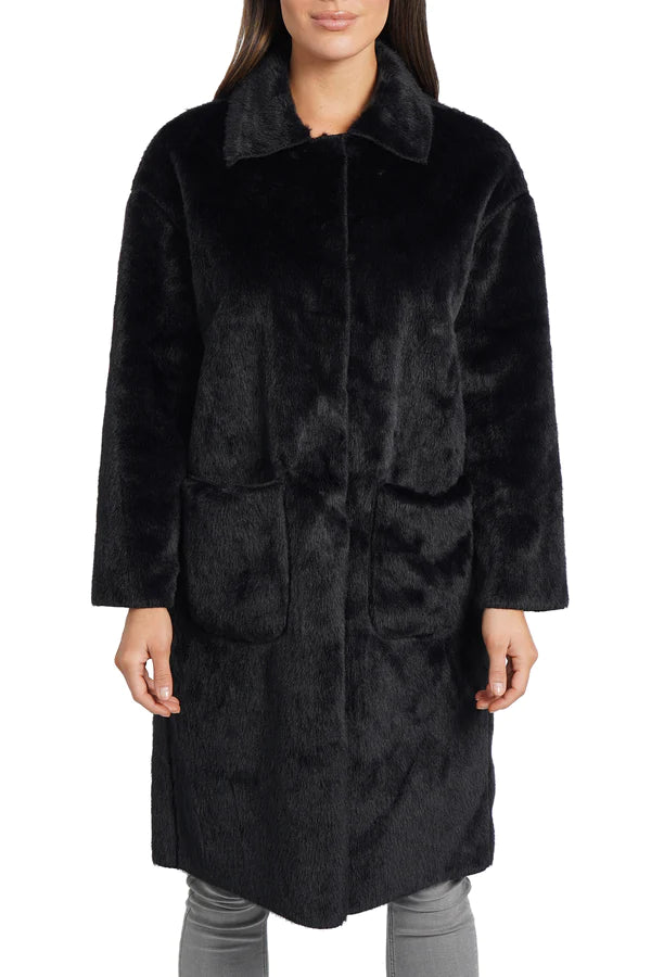 LOVE TOKEN: RUBEN FAUX FUR LONG JACKET - BLACK