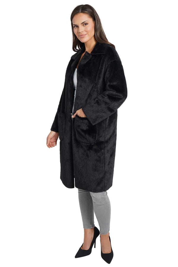 LOVE TOKEN: RUBEN FAUX FUR LONG JACKET - BLACK