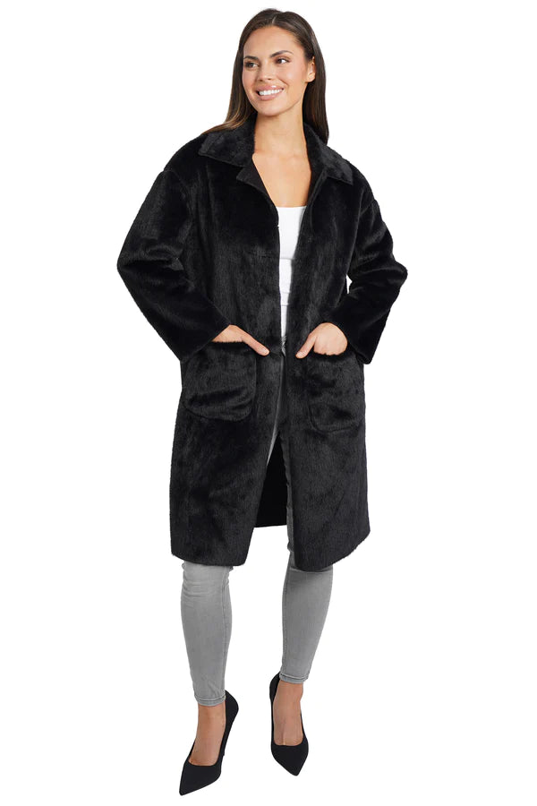 LOVE TOKEN: RUBEN FAUX FUR LONG JACKET - BLACK