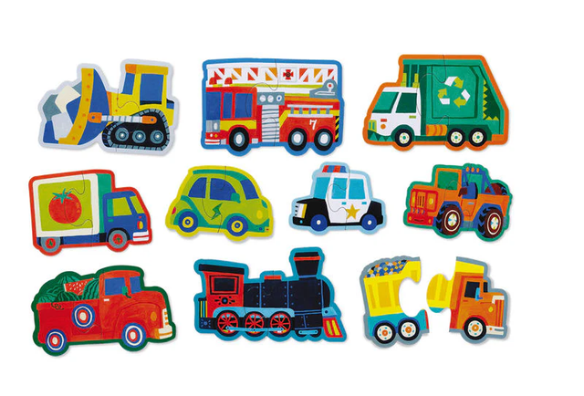 CROCODILE CREEK: LET'S BEGIN (10) 2-PIECE PUZZLES BOX SET - VEHICLES